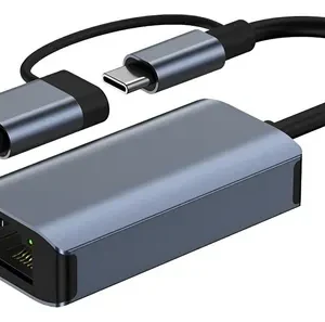 Adaptador de rede USB-C e USB 3.0 para RJ45 Gigabit Capitech, cinza, 2 em 1