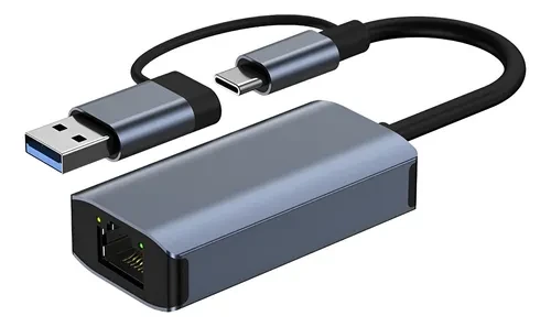 Adaptador de rede USB-C e USB 3.0 para RJ45 Gigabit Capitech, cinza, 2 em 1