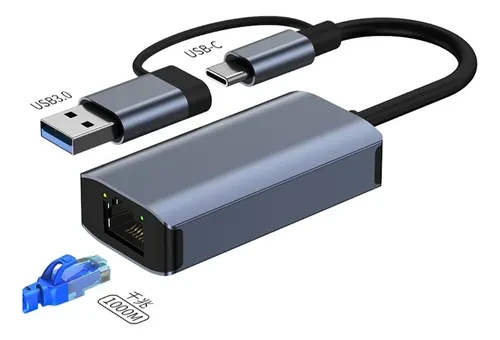 Adaptador de Rede USB-C e USB 3.0 para RJ45 Gigabit, 2 em 1 - Imagem 3