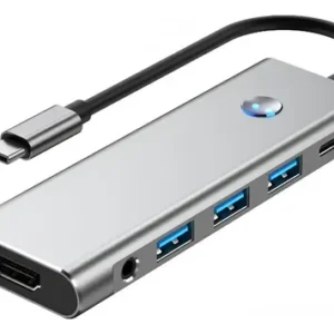 Hub USB-C 9 em 1 Capitech em alumínio cinza com HDMI, RJ45 e leitor de cartões
