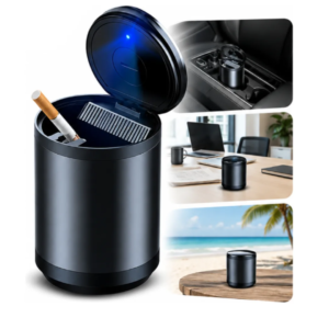 Cinzeiro Alumínio Portátil Tampa Carro Casa Praia Anti Odor