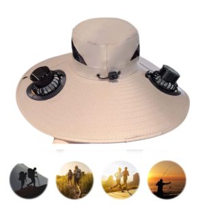 Boné Chapéu Ventilador Energia Painel Solar Pesca Caminhada
