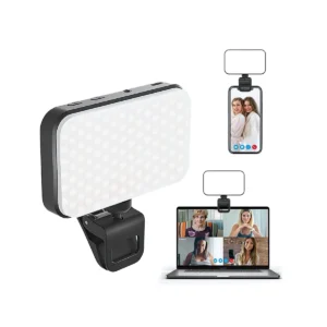Luz de LED para selfie com clipe Capitech, fixada em celular e notebook