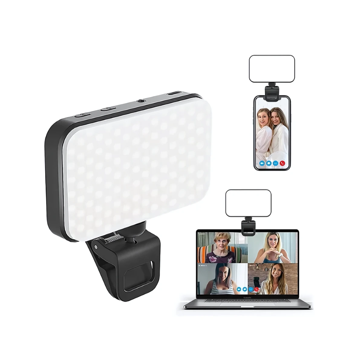 Luz de LED para selfie com clipe Capitech, fixada em celular e notebook
