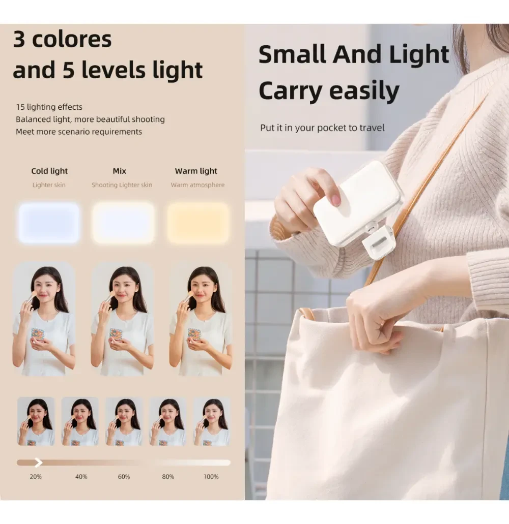 Luz de LED para Selfie e Vídeo com Clipe, 3 Cores e 5 Níveis - Imagem 2