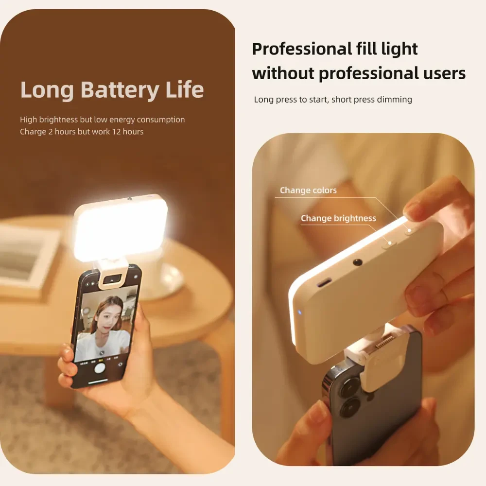 Luz de LED para Selfie e Vídeo com Clipe, 3 Cores e 5 Níveis - Imagem 3