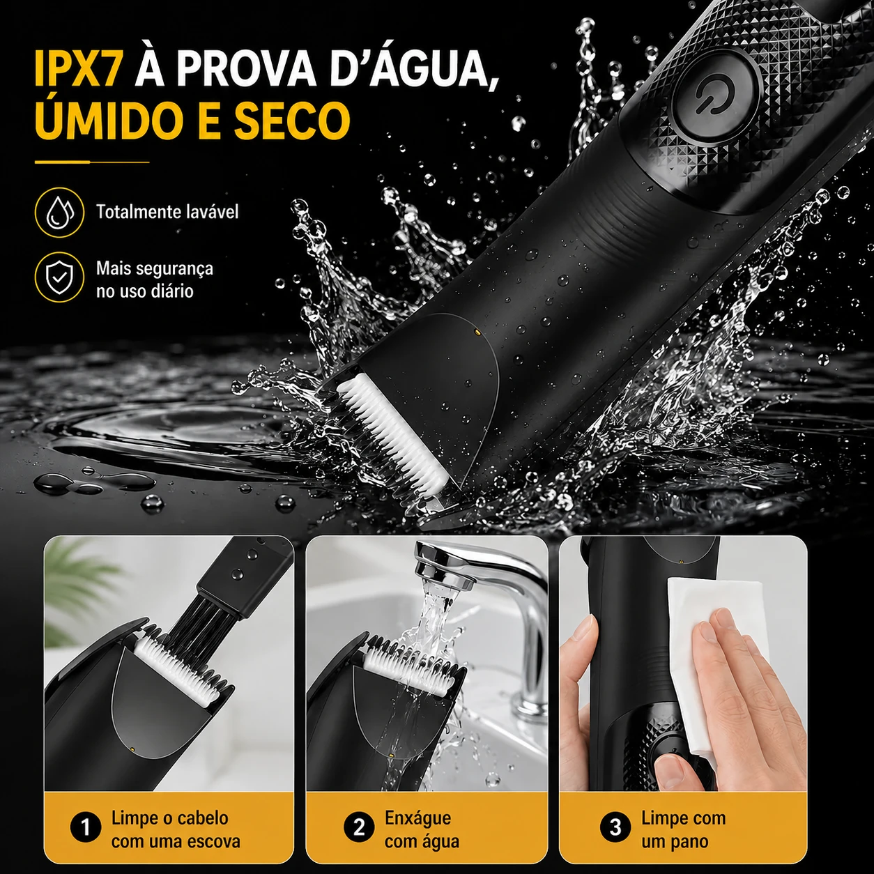 Aparador de Barba e Pelos à Prova d'Água com LED - Imagem 2