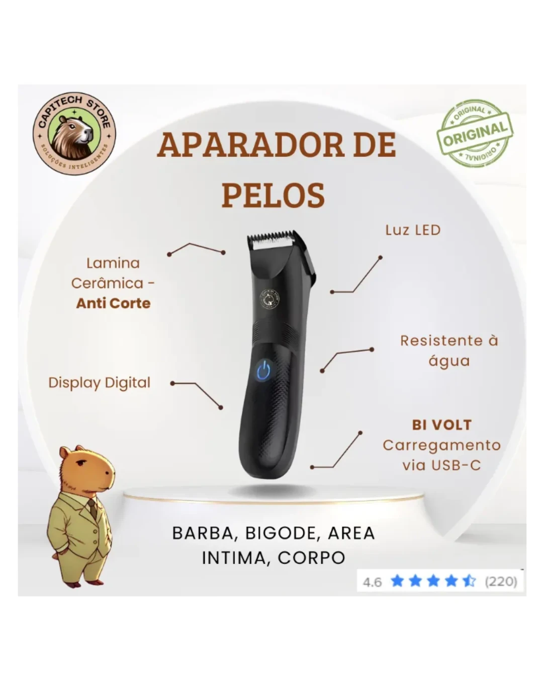 Aparador de Barba e Pelos à Prova d'Água com LED - Imagem 8